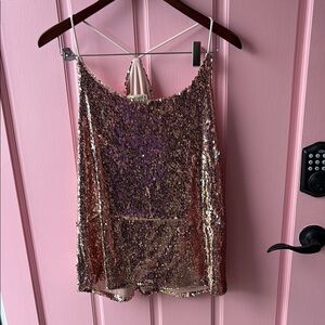 Sequin Halter Top in Pink and Gold